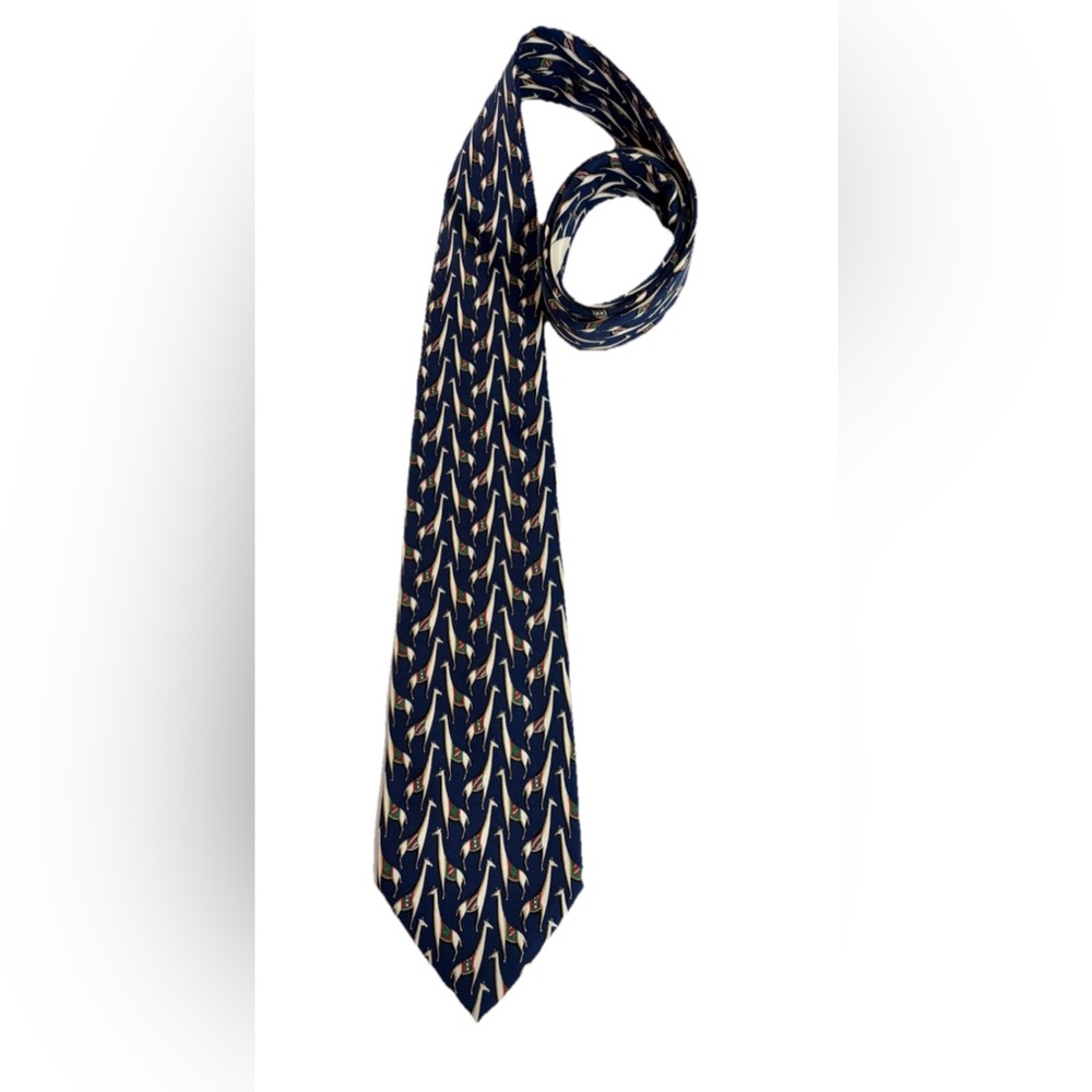 Salvatore Ferragamo Navy and Gold Patterned Tie
